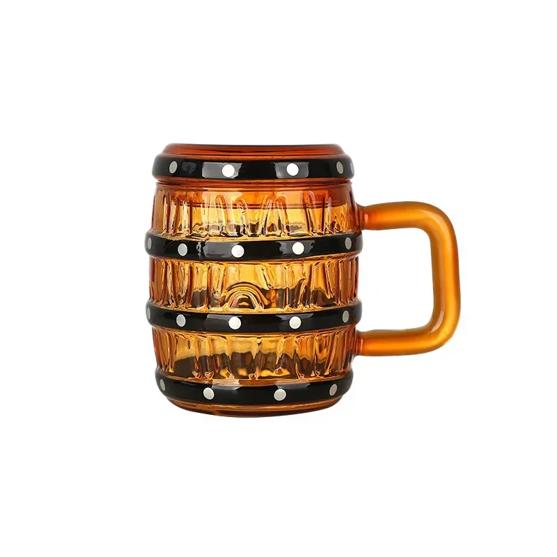 Beer Mug 470ml 16oz Large Capacity Barrel Shape Glass Cup with Handle and Lid Like One Piece Pirate Beer Cup 1 Piece