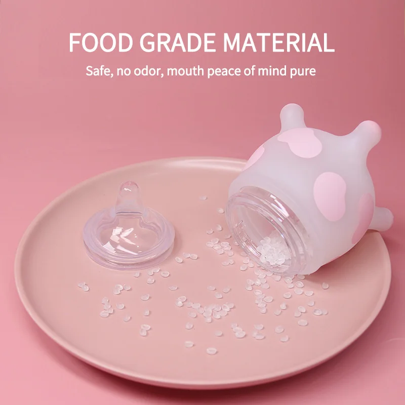 2 PCS Baby Milk Bottle 150/240ml Silicone Anti Suffocation Switchable Pacifier Design Cute Cow Shape Baby Learning Drinking Cup 4