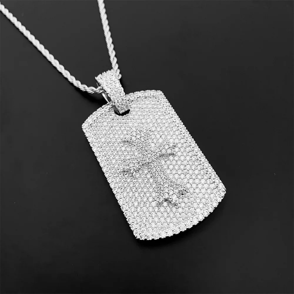 Hiphip gefroren bling Zirkon Kreuz Hunde marke Anhänger Halskette mit Seil Edelstahl kette feiner Schmuck weiß vergoldet Party – Detail 2