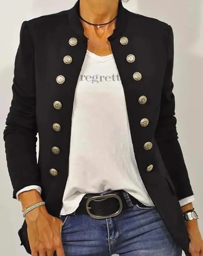 

2023 Autumn Buttoned Baseball Collar Jacket for Woman New Fashion Casual Elegant Coat Top Female Clothing Winter Outfits