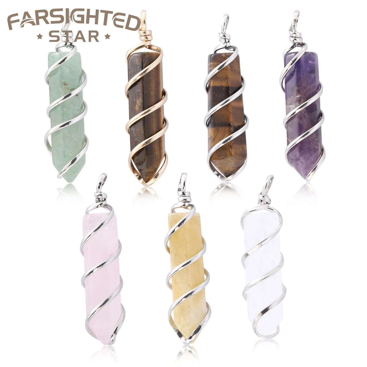 

Farsighted star 6pcs/set Natural Handmade Point Necklace Hexagon Chain Pendant Healing Crystal Long Lasting Gift