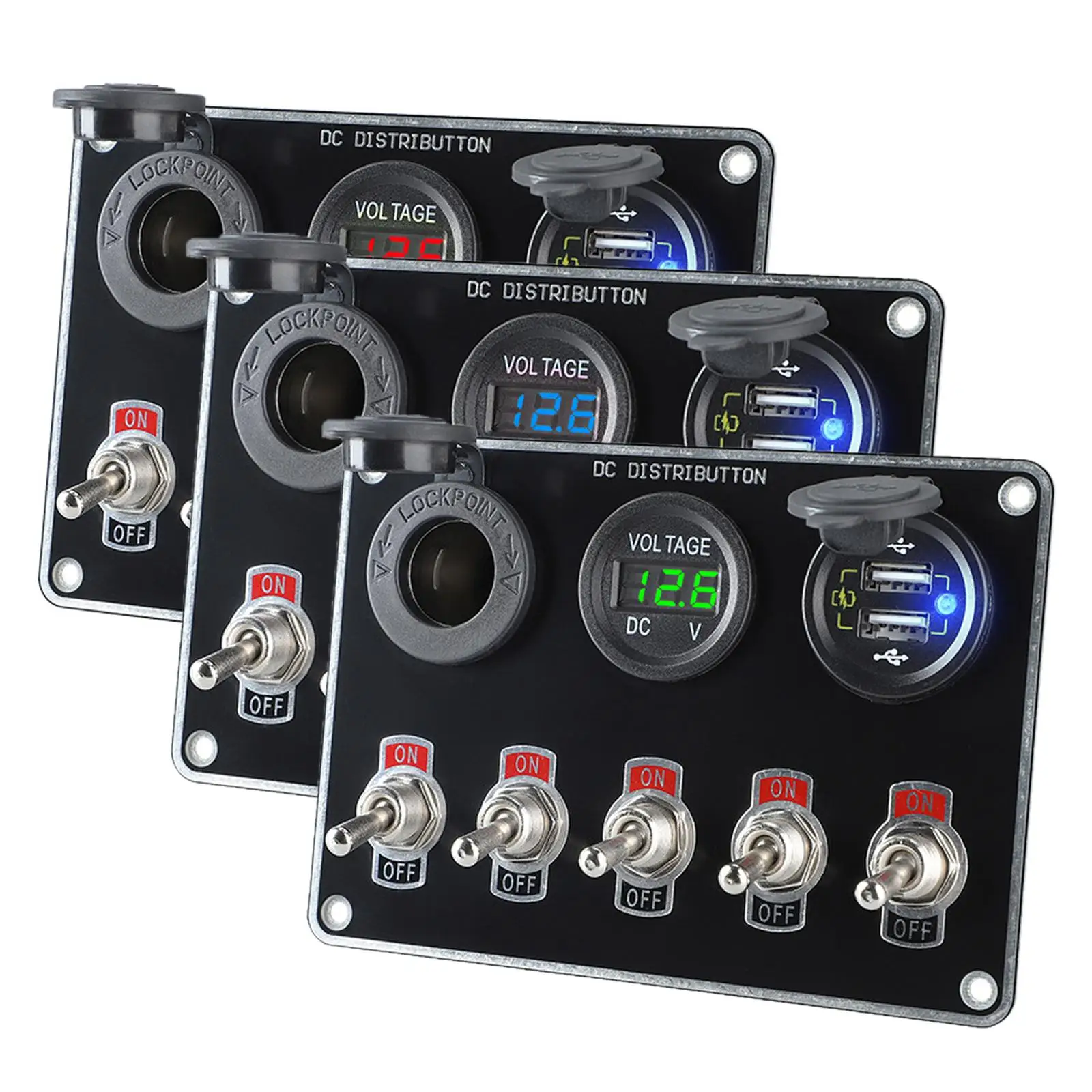 다기능 로커 토글 스위치 패널, 12 조합 스위치 패널, USB 12V, 24V 회로 제어, 방수 RV UTV SUV, 5 갱