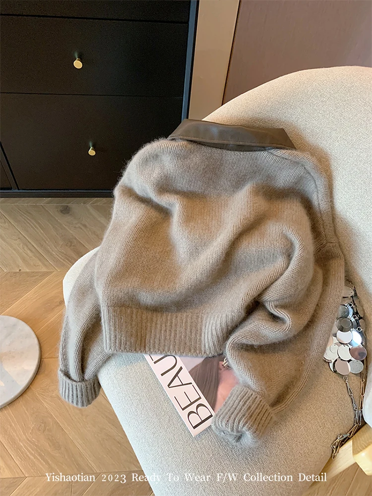 여성용 프렌치 빈티지 니트 풀오버, 클래식 오버사이즈 스웨터, 턴다운 칼라, 긴팔 가디건, 한국 Y2K 스트리트웨어