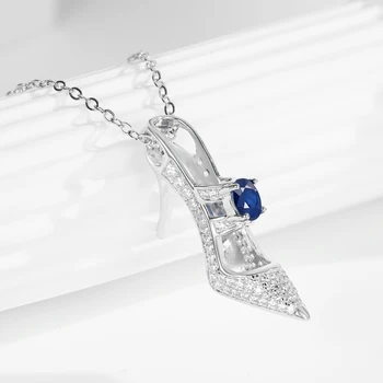 925 Sterling Silver High Heel Shoe Pendant Necklaces For Women Natural Sapphire CZ Jewelry Clavicle Chain Party Jewel