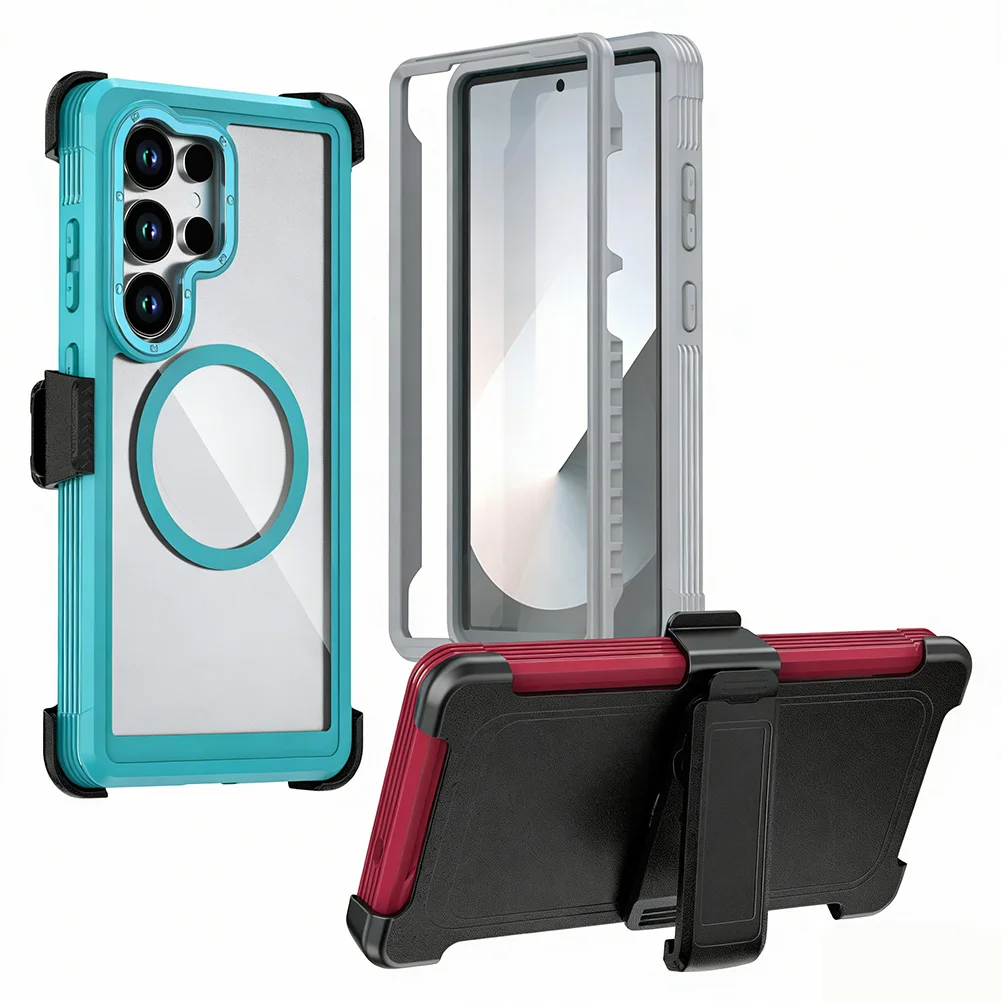 Military Grade Magnetic Case with Built-in Kickstand & Belt Clip Cover (3 in 1)