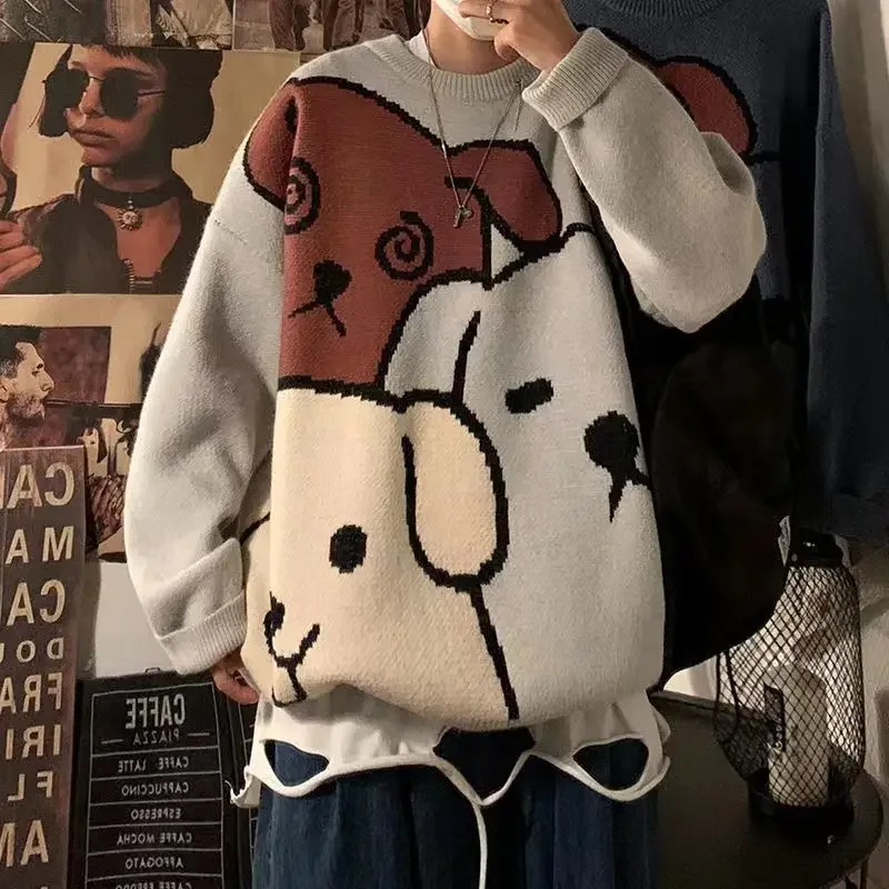 Sweater Men's Loose Autumn and Winter Cute Retro Men's Bottoming Shirt Fashion Trend Fashion Leisure Harajuku Pullover Knit