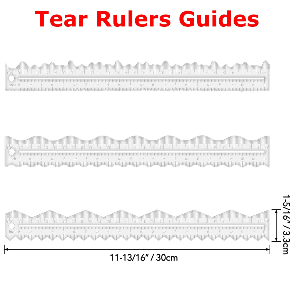 

3 Type Multipurpose Tear Rulers Guides Acrylic Paper Tearing Ruler Deckle Edge Ruler for Wave Zigzag Edge Paper Card DIY Craft