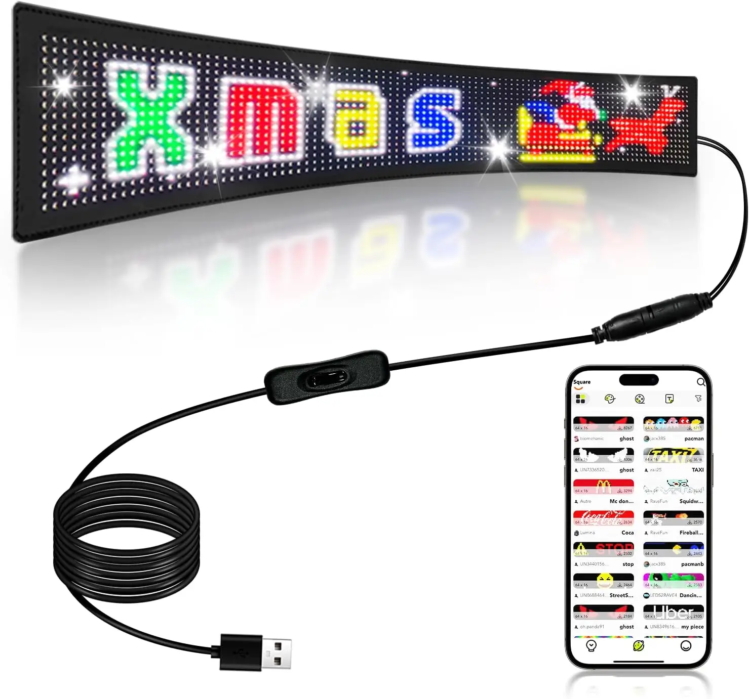LED Car Sign DIY Programmable Scrolling Display,USB 5V Flexible LED Matrix Panel, App Control Custom Text Pattern Animation