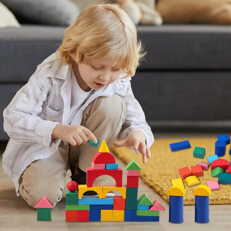 

Castle Educational STEM LearningBuilding Blocks 34 Pcs Different Shapes For Kindergarten Preschool Wooden Stacking Toy For Kids