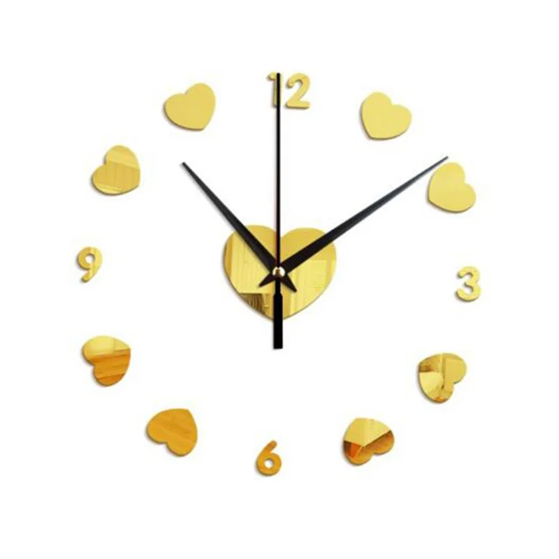 Creative Heart Mirror Wall Clock for Bedroom Living Room Wall Decor Mirror Sticker Acrylic Clock Creative Gift for Friend