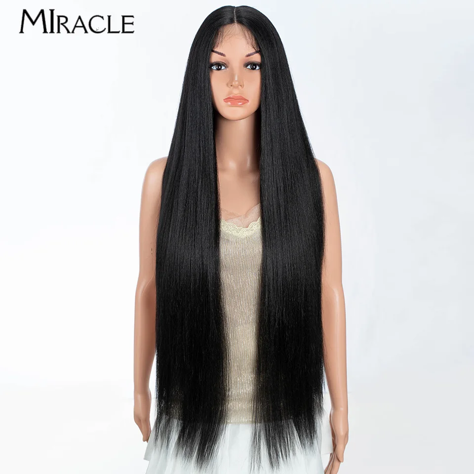 MIRACLE  Synthetic Lace Front Wigs for Women 36 Inch Straight Hair Cosplay Long Synthetic Lace Wig Ombre Ginger Blue Pink Wig