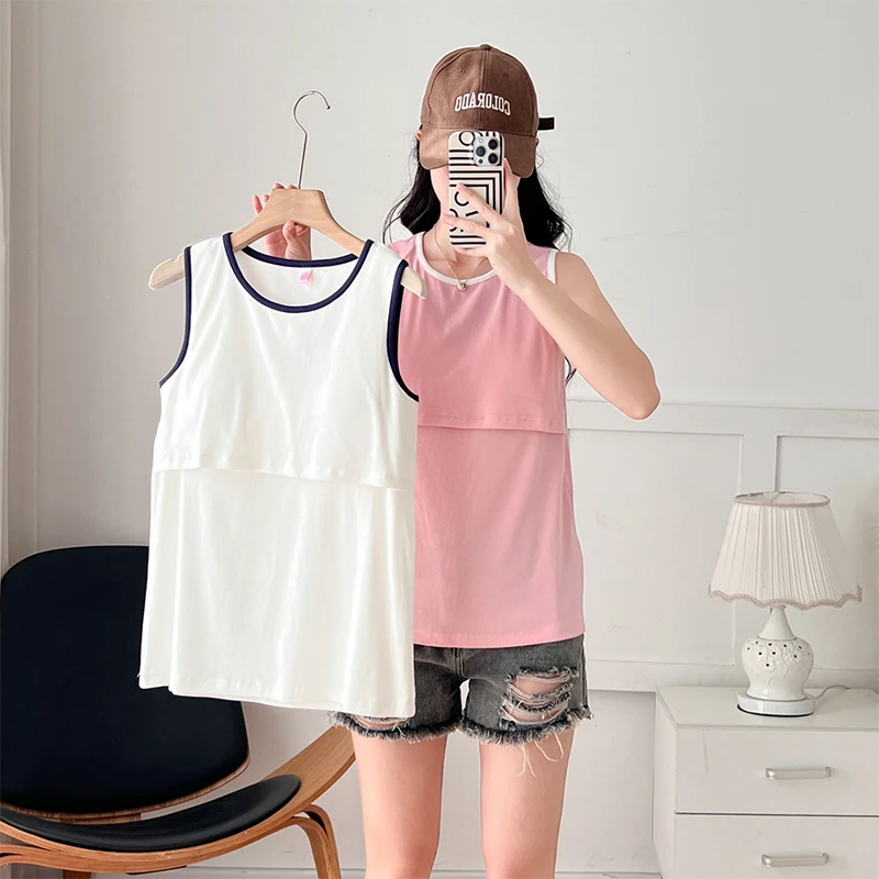 Solid Color All-Season Essential Nursing Tank Top Withe Built-in Brapads 8040B