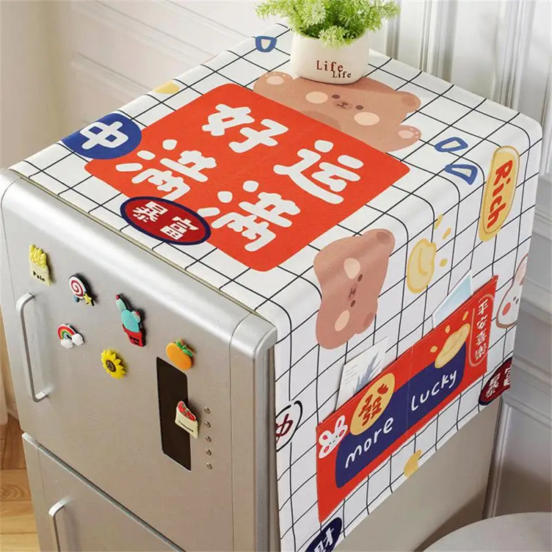 Refrigerator Dust-Proof Cover Washing Machine Cover with Storage Pockets Bags Universal Sunscreen Covers Kitchen Christmas Decor