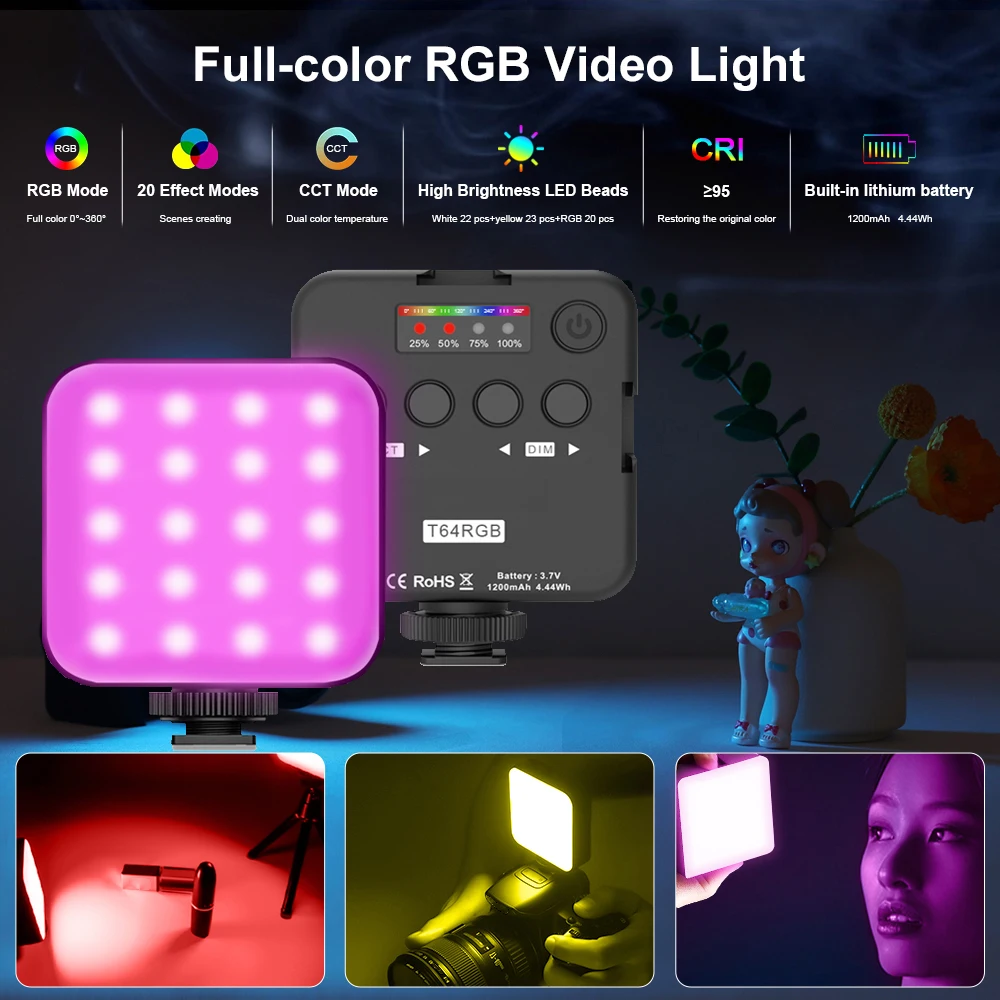 풀 컬러 RGB LED 비디오 사진 조명, 2500K-9000K 미니 필 3 콜드 C 타입 포켓 카메라, 핫 슈 라이트, 휴대폰 셀카 라이브