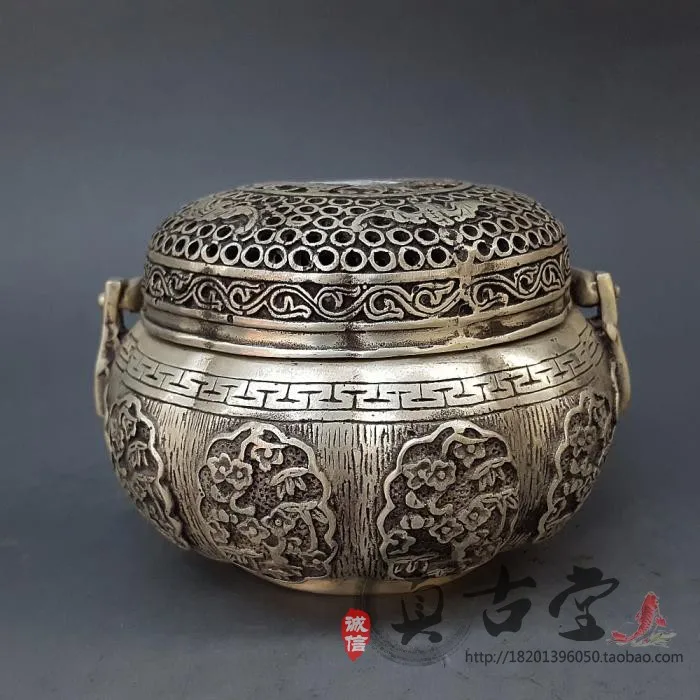 

Special Antique Pure Copper Incense Burner Ornaments Silver-plated Carbon Stove Home Decoration Gifts Antique Bronze Collection