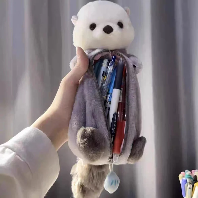 

Plush Sea Otter Pencil Case Cute animal pen bag office supplies storage School Supplies Cartoon Soft Pencil Pouch Pen Bag