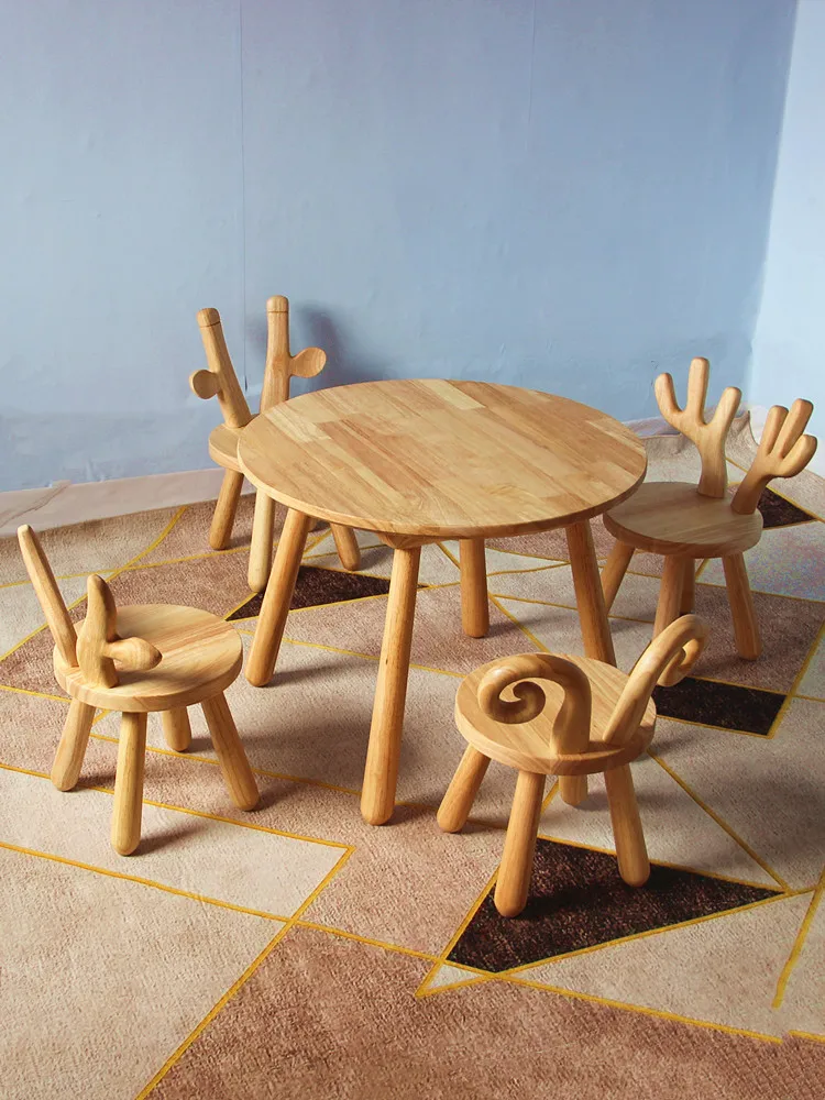 

Children's chair backrest, home writing small bench, animal creativity, cartoon cute, fawn stool, solid wood, Xi table