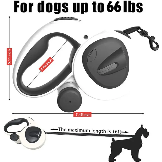 Automatic Retractable Pet Leash,5m Long Dog Walking Traction Lead With Waste Bag Dispenser Puppy Durable Led Light Rope Supplies 6