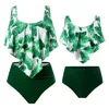 2024 Mother Daughter Matching Swimsuits Ruffled Family Set Leaf Mommy and Me Swimwear Fashion Women Girls Bikini Dresses Clothes 3