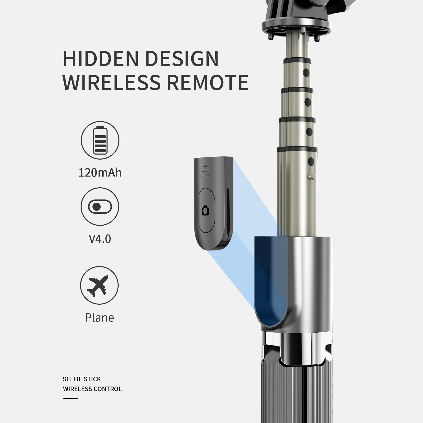 33.8in Selfie Stick Gimbal Stabilizer 5-Section Rod with Phone Clip Detachable Remote Control for Android 4.4/ iOS 5.1 System