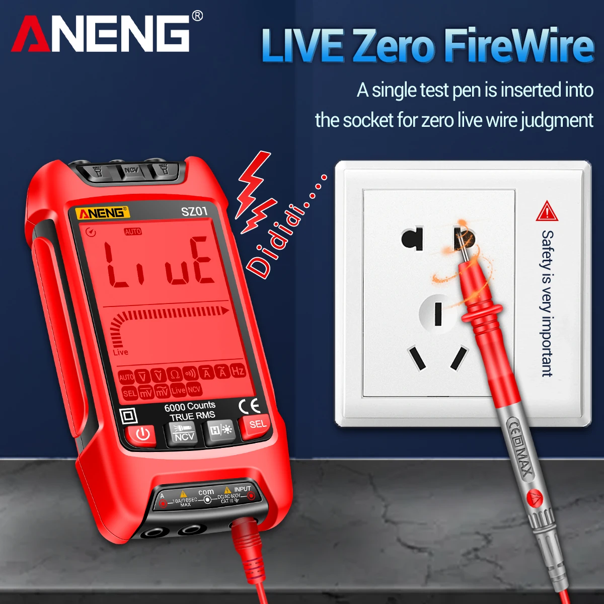 ANENG SZ01 Ʈ  Ƽ, 6000 īƮ, ڵ , True RMS, NCV  跮 ׽, а, , AC/DC 
