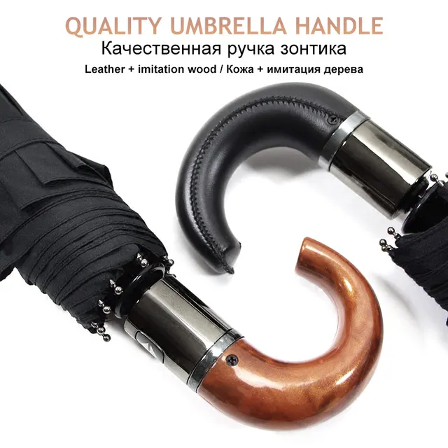 Klasszikus Üzleti Brit Stílusú Eső Esernyő Szélálló 3 -Szoros Automatikus Fa Fogantyú Férfiak Nagy - Image 5