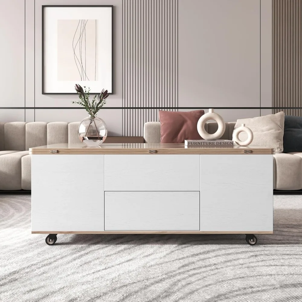 Lift Top Coffee Table with Extendable Tabletop and Storage 3 Drawers, Cabinet 4
