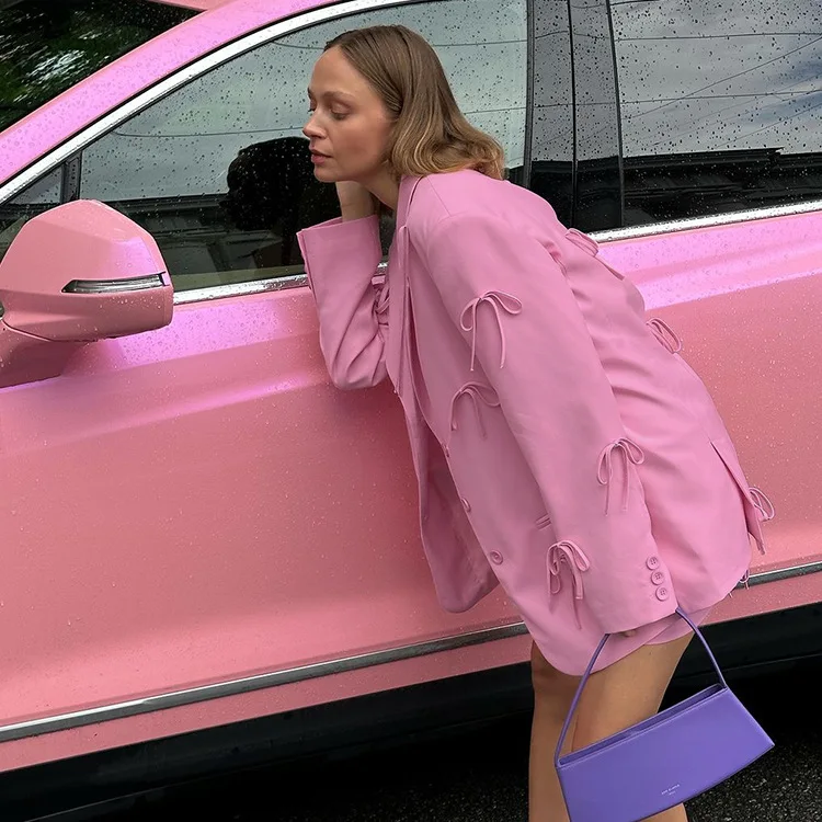 Fashion Luxury Suit Outwear For Women Lace-Up Patchwork Pocket Loose Long Sleeve Cardigan Streetwear Female Solid Coat New