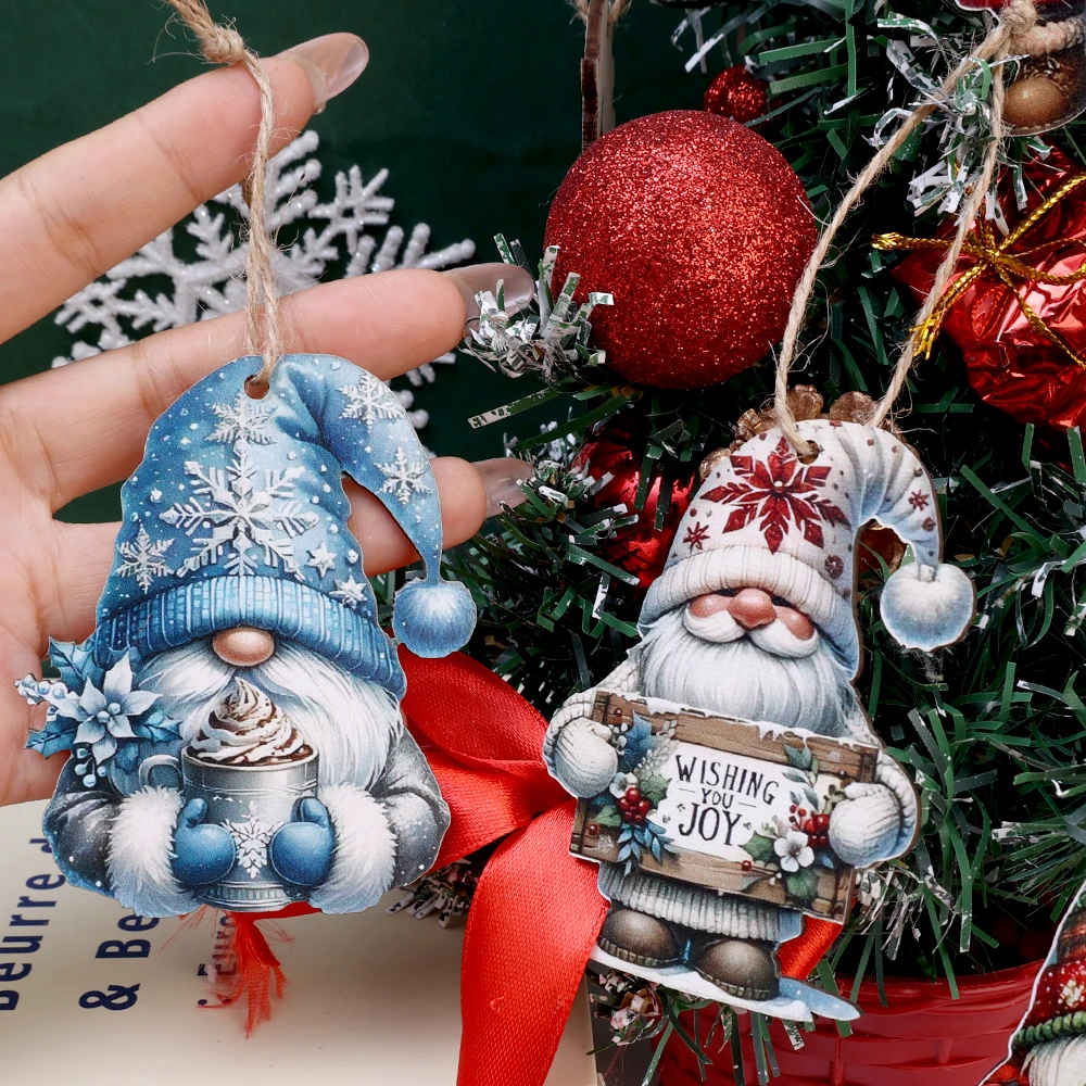 12PCS Christmas Wooden Dwarf Pendant Xmas Tree Drop Ornaments Merry Christmas Home Party Decoration New Year Gifts