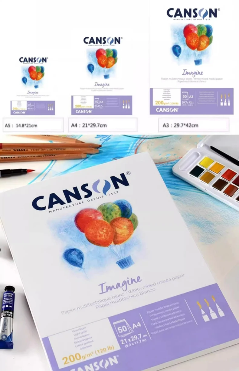 CANSON IMAGINE Aquarellpapier-Block Heißgepresst 200g A3/A4/A5 50 Blatt pro Block Holzpulpe-Papier für Aquarellmalerei – Detail 12