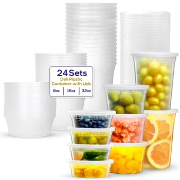 Contenitori in plastica Deli con coperchi Contenitori per alimenti riutilizzabili da 8 once 16 once 32 once Contenitori per alimenti riutilizzabili adatti al microonde e al congelatore Lavabile in lavastoviglie 1