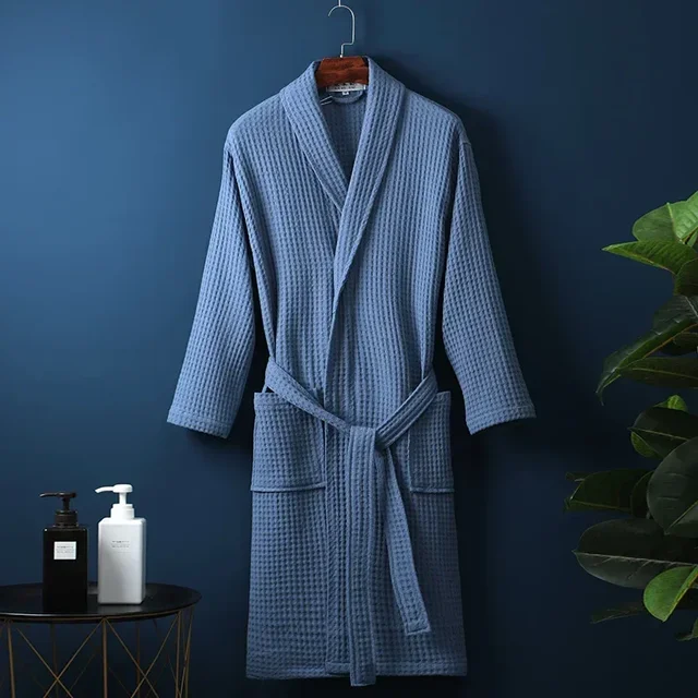 Robe en coton éponge pour printemps et été, Robe du matin fine, peignoir gaufré à manches longues, serviette de bain de beauté d'hôtel pour Couples