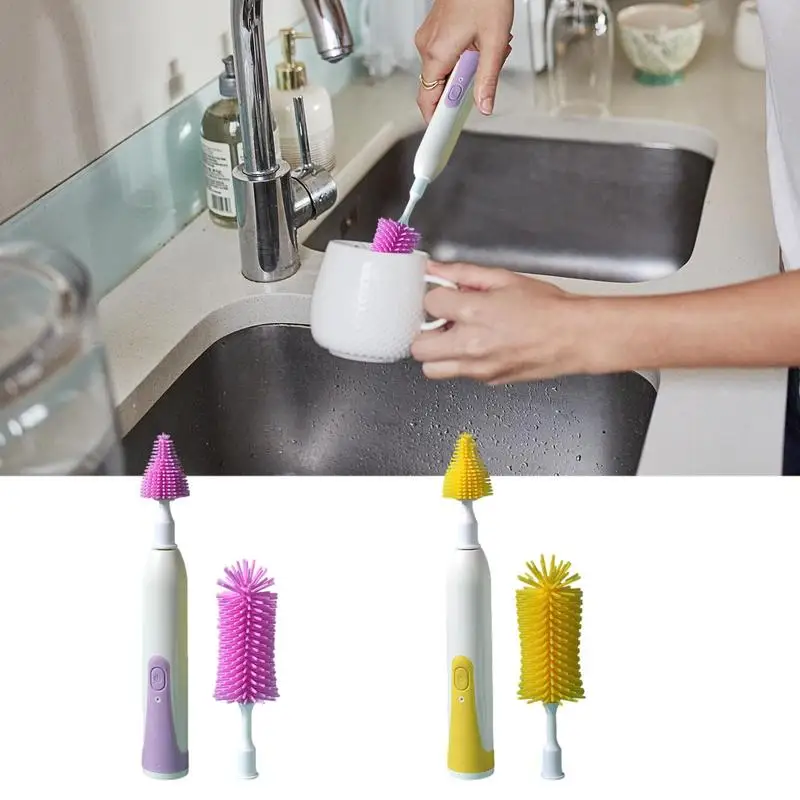 

Electric Silicone Bottle Brush 360 Degree Rotating Soft Head Baby Pacifier Cup Cleaning Brush Set With 1200mAh Lithium Battery