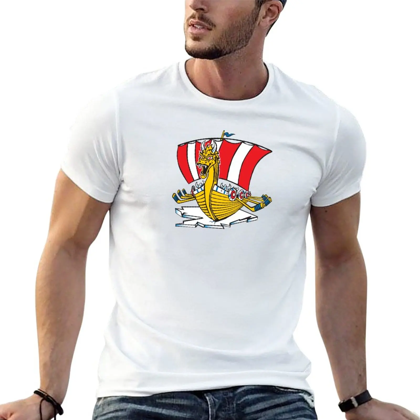 The Baie-Comeau Drakkar T-Shirt Vintage Graphics Heavyweights T-Shirt Manica Corta T-Shirt Slim Fit Per Uomo