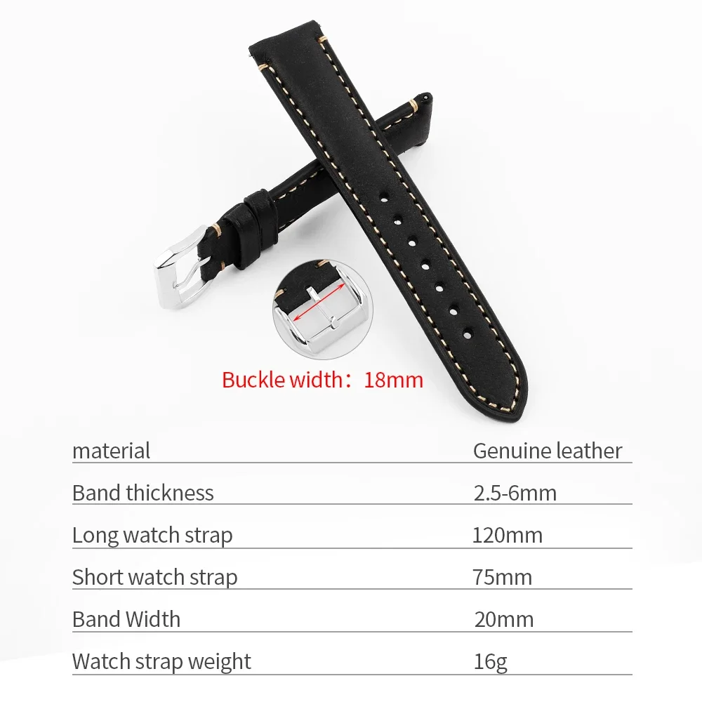 Vintage Genuine Leather Watch Strap with Quick Release Pin Buckle - Universal Bracelet Wristband Accessories