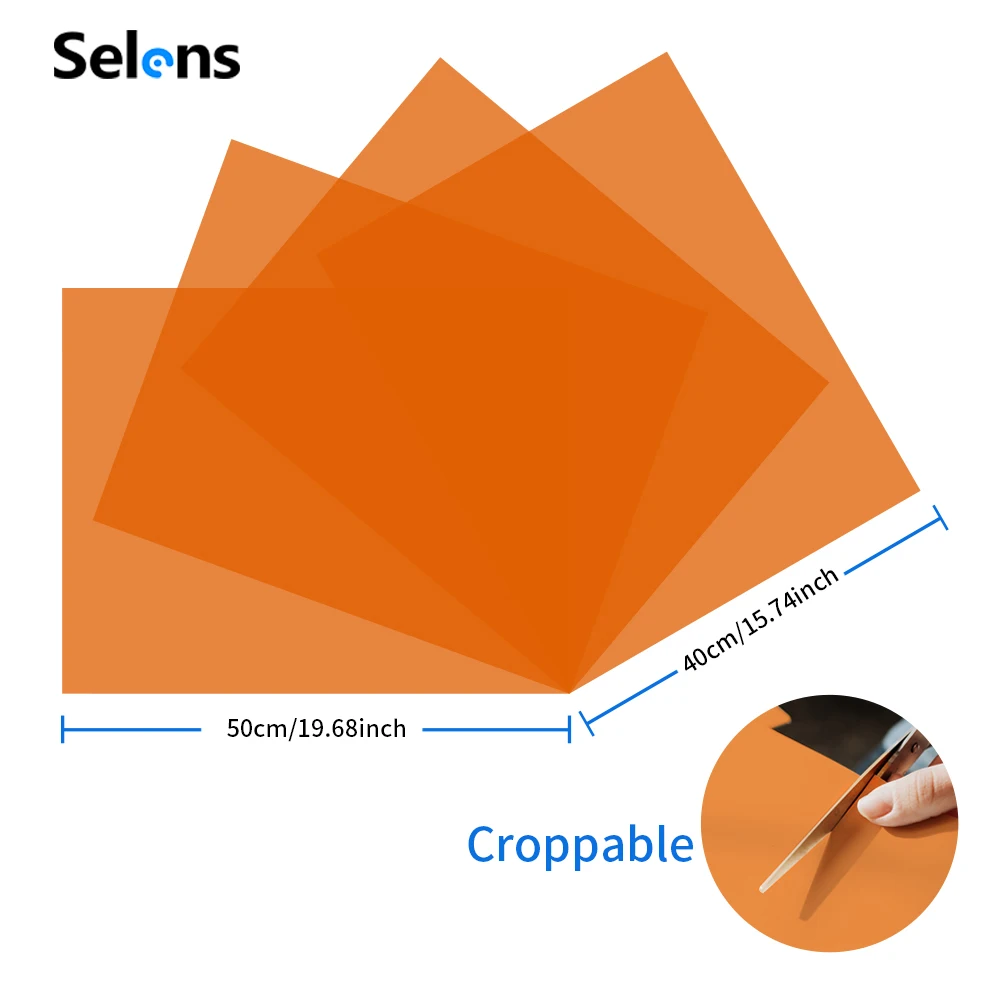 Selens 4 Pcs Lighting Gels Filter 16"x20" Orange Transparent Color Correction Fi