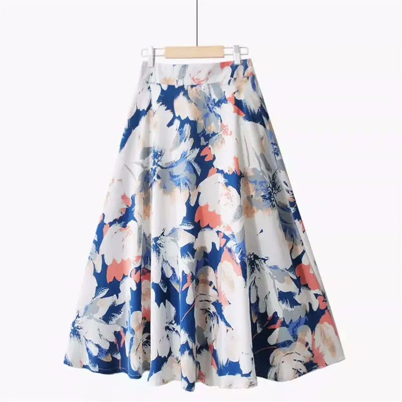 

2023 Spring And Summer Skirts For Women Korean Commuter Pattern High Waist Slim Medium Length Printed Chiffon A-Line Skirt Z853