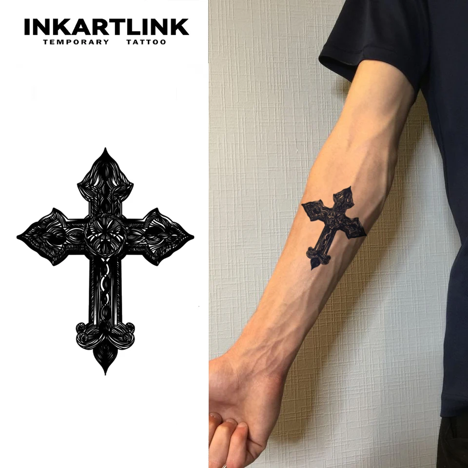 Tijdelijke tattoo-sticker met kruiscombinatie gaat 1-2 weken mee,  waterdicht en schuurbestendig - AliExpress, image size:960x960