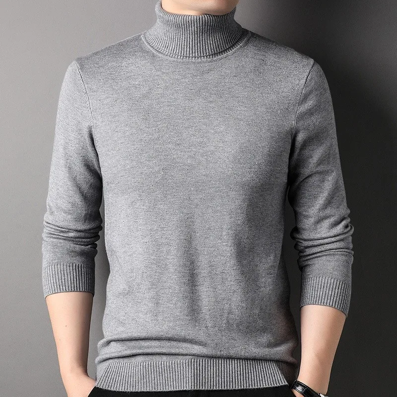 Autumn Winter New High Collar Solid Collar Bottoming Jumpers Top Male Casual Fashion Simple All-match Sweater Homme Knitting Top