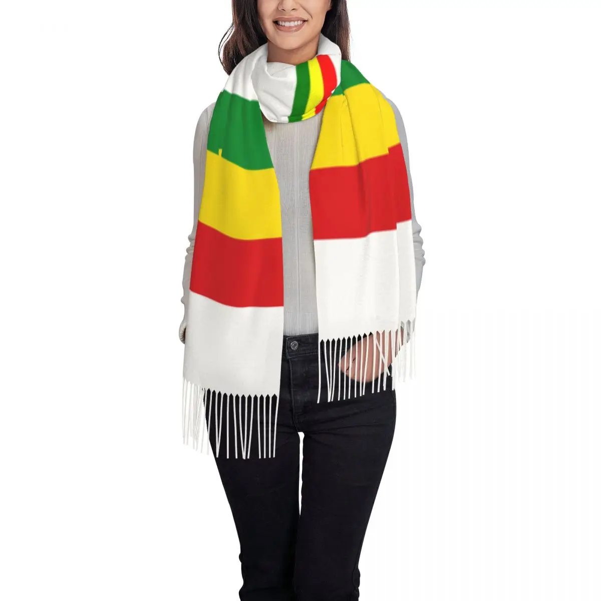 Rasta Stripe Rasta Scarf Wrap Women Long Winter Warm Tassel Shawl Unisex Jamaican Scarves