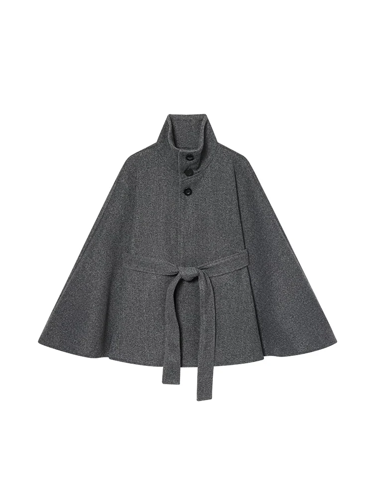 Casual Women Woolen Cloak Jacket Turtleneck Button Loose Female Cloak With Belt Autumn Winter New Fashion Warm Street Outwear