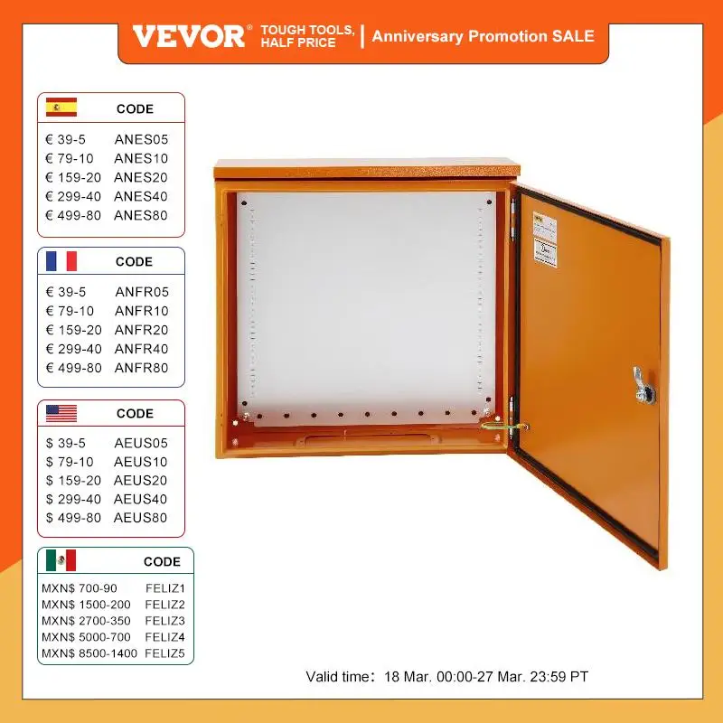 

VEVOR Electrical Enclosure Box Orange/Gray Carbon Steel IP65 Waterproof UL Certified NEMA 4 for Outdoor Protecting Circuit Wire