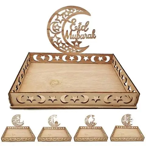 

Eid Mubarak Wooden Food Tray for Ramadan Home Decoration Islamic Muslim Party Decor Gifts Al Adha Ramadan Kareem Tray Eid Mubar