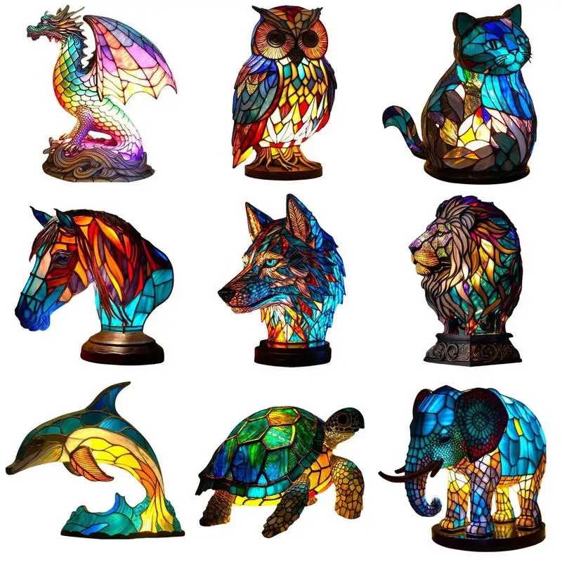 

Настольная лампа серии животных, красочный дракон, волк, слон, кот, окрашенный ночник, прикроватная лампа, украшение для гостиной и спальни, подарок