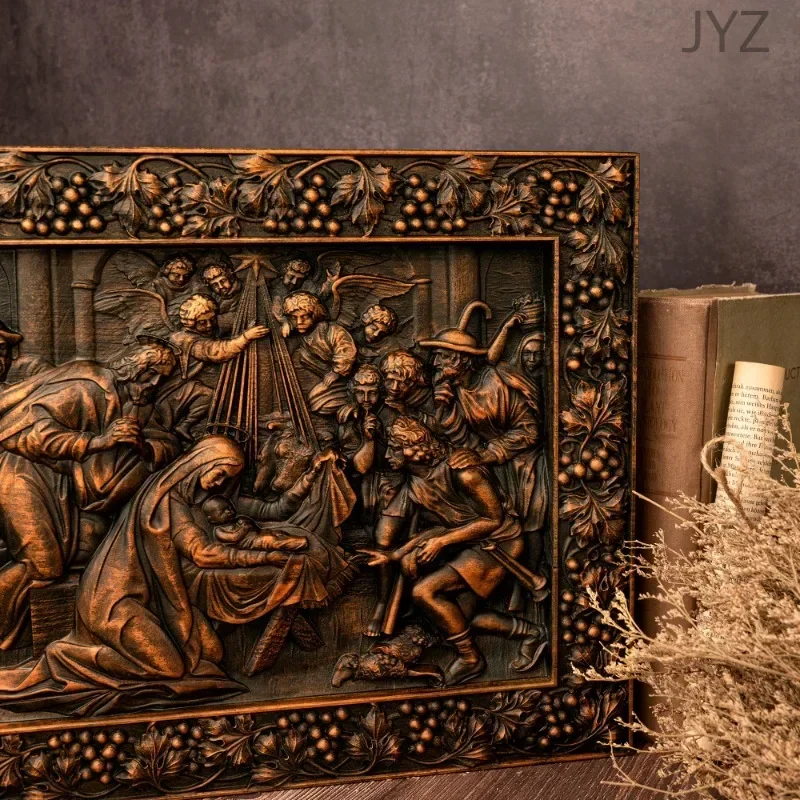 Wooden Vintage Religious Mural Nativity Scener Birth of Jesus Home Wall Decor Gift