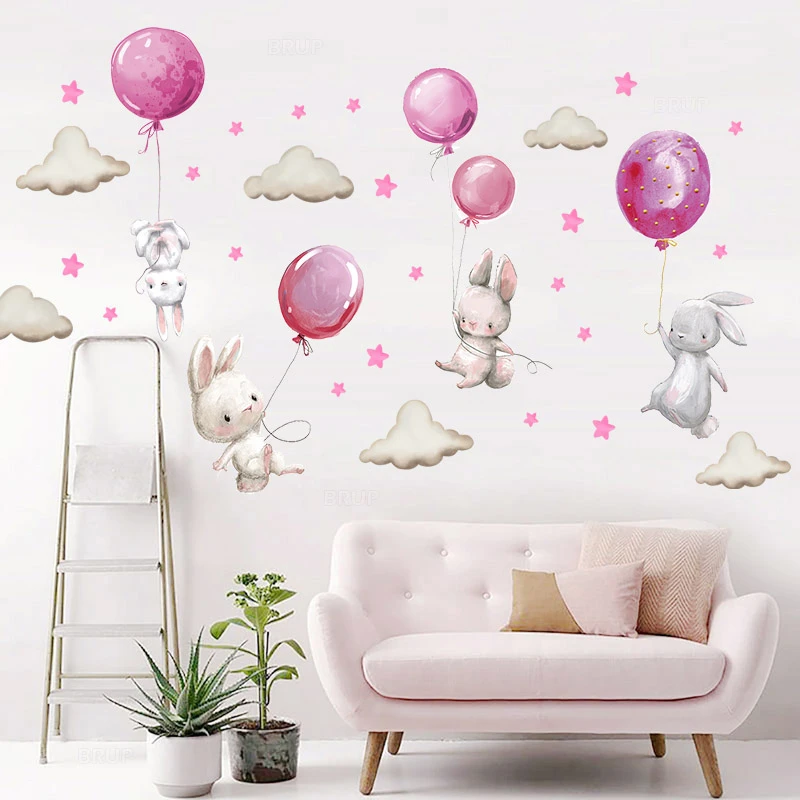 ウォールステッカー ピンクの風船 バニー 水彩 男の子と女の子のためのpvcギフト Wall Stickers Aliexpress