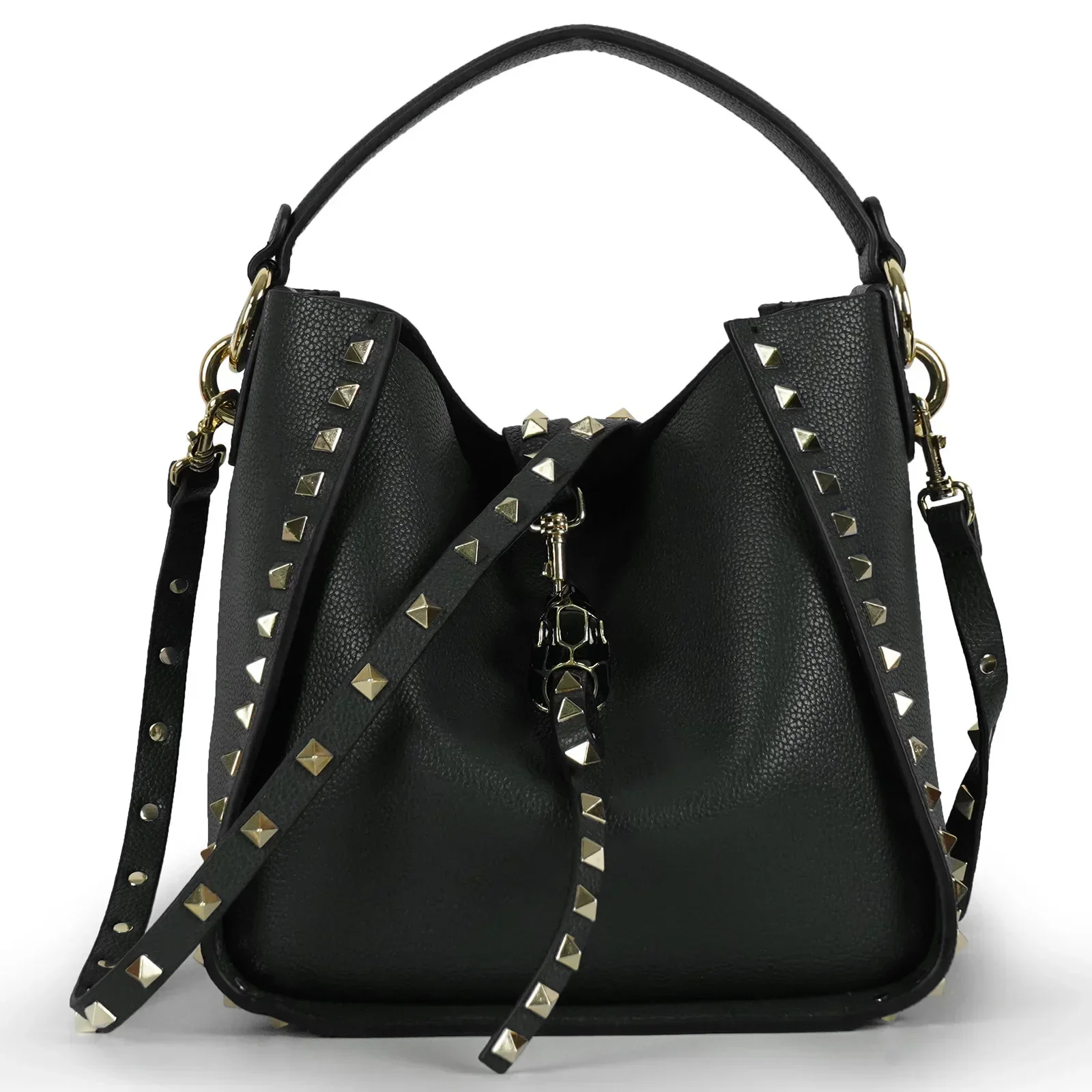 Hot Sale Women's Bucket Bag High Quality Genuine Leather Handbags Ladies Fashion Rivet Shoulder Bag Female Casual Tote 2026 3