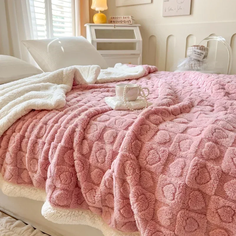 Super Soft Lamb Wool Blanket Double Side Flannel Throw Blanket for Sofa Bed Solid Color Thick blanket  Comforter Home Decor