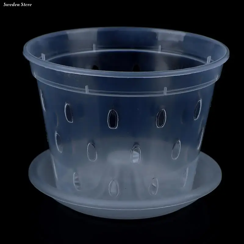 Flower Pot Hydroponic Flower Pot Plant Pot 1Pc Transparent Flowerpot Garden Planter Drainage Pots With Holes Orchid Baskets Plastic Breathable Flower Pots Accessories