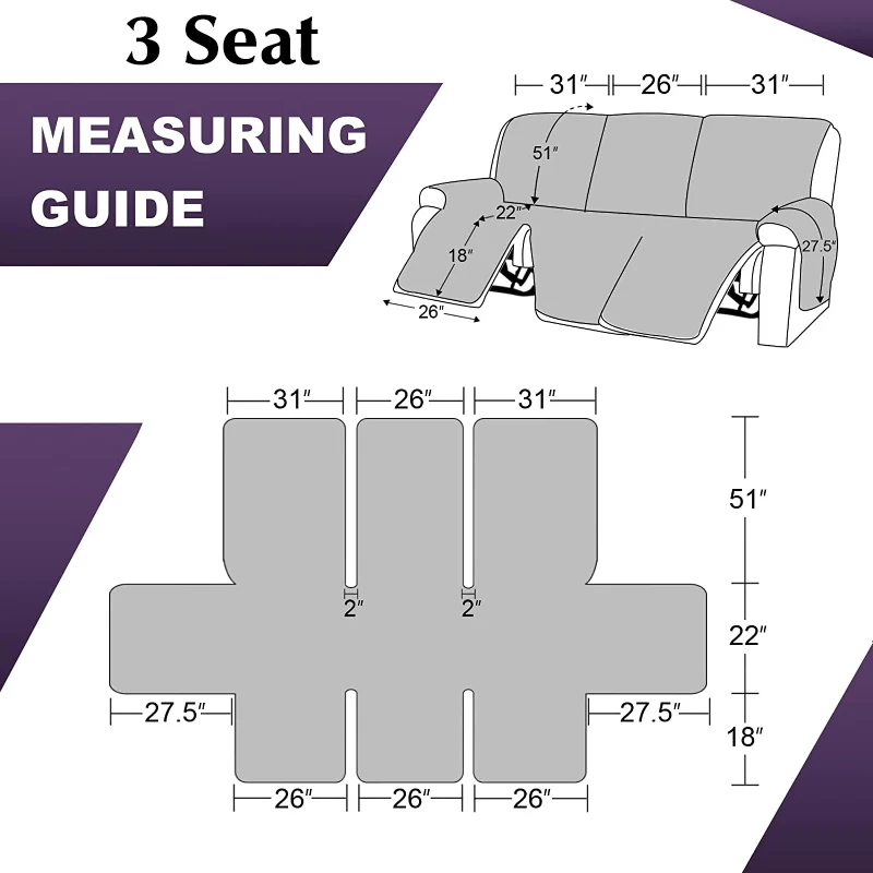 3 Seat Non-Slip Recliner Chair Cover Sofa Slipcover Reversible Pet Cover Protector Couch Cover 2